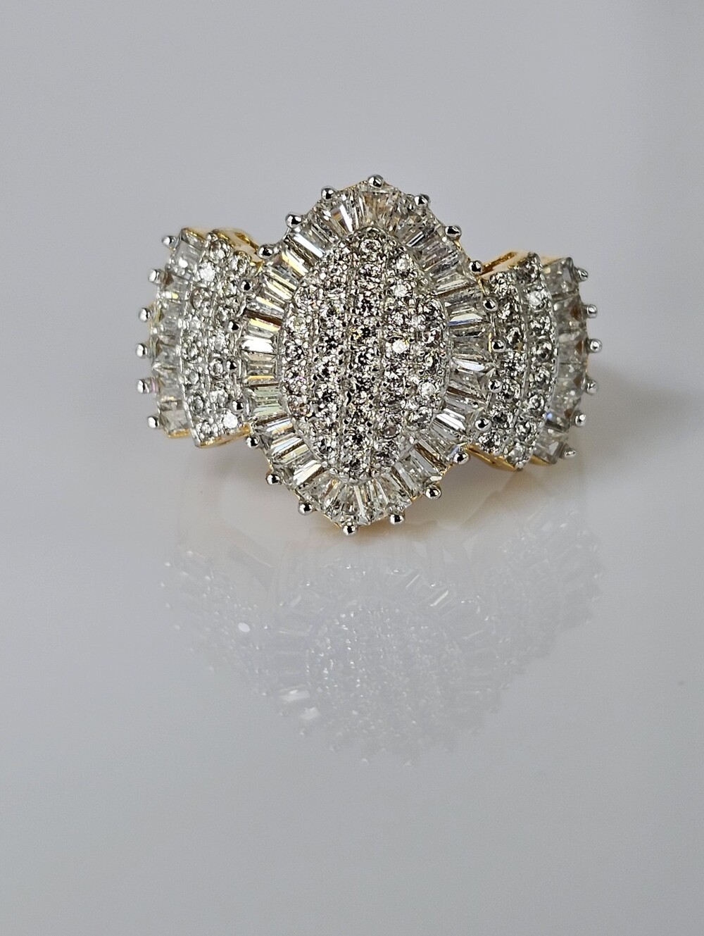 Glittering Diamond Simulant Cluster Ring 18k Vermeil Size 6!